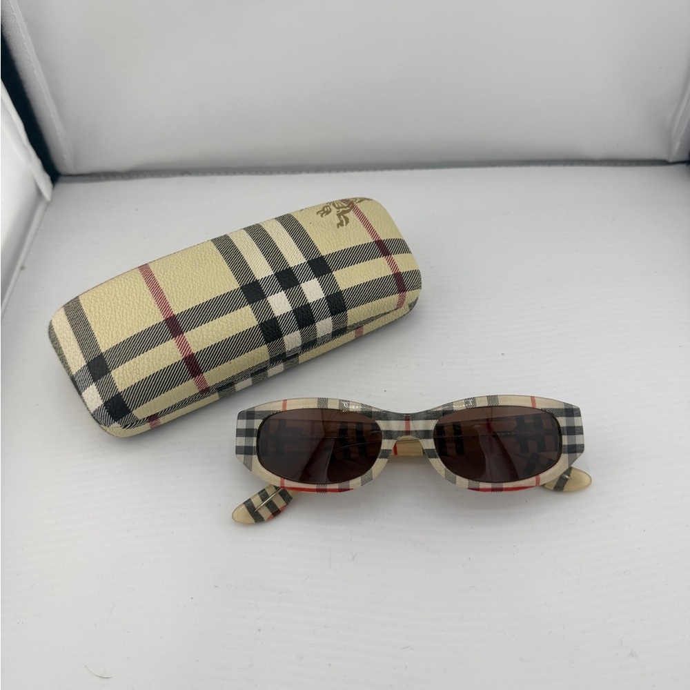 Burberry Beige Tartan Check Sunglasses with Brown Lenses